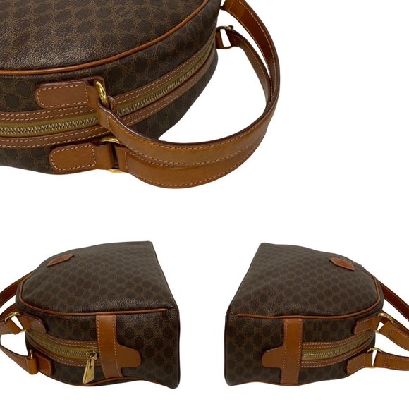 CELINE Macadam Blason Pattern Leather Handbag Boston Bag Brown 126-9 - Picture 6 of 10